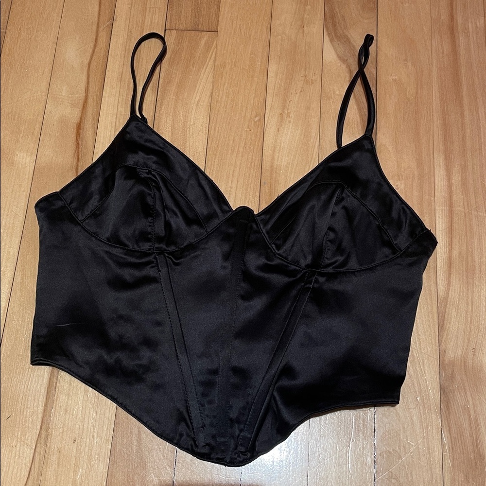 Garage Black Satin Corset Top